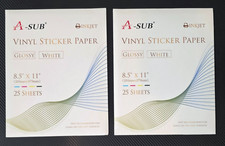 A-Sub Set of 2 Inkjet Vinyl Sticker Paper Glossy White 8.5" x 11" 25 Sheet Each