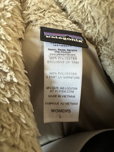 Patagonia Women's Cream/Tan Fuzzy Fleece Full Zip Sweater Vest Jacket Large - Picture 5 of 6