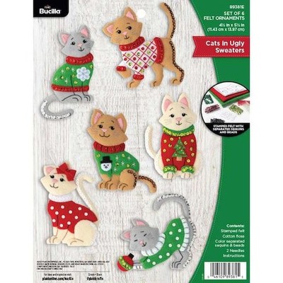 Bucilla Filz Ornamente Applikation Set 6 Stück - Katzen in hässlichen Pullovern