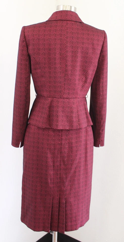 Tahari ASL Levine Red Black Geometric Floral Blazer & Skirt Suit Set Size 4 - Image 4 of 4