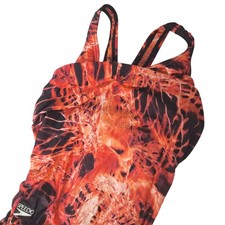 Speedo Athletic One Piece Swimsuit Size 22" Pit to Pit Orange Black Cyber Graphi