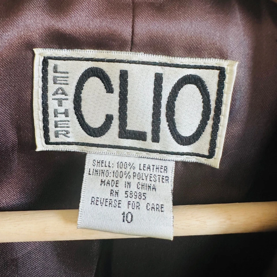 Chaqueta Blazer De Colección Y2K CLIO Cuero Marrón Nueva Con Etiquetas Sin Stock Talla 10 - Bolsillos con Cremallera Foto 3 de 4
