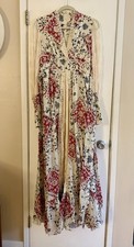 Size 11 Gunne Sax 1970s Red Blue Floral Lace Prairie Maxi Dress Vintage Perfect