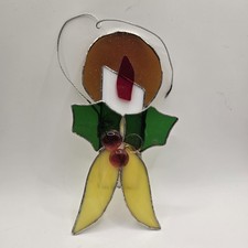 Stained Glass Christmas Candle  Holly Suncatcher Window Hanging 7  