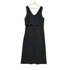 Boston Proper Black Popover Maxi Dress Women's XL Sleeveless V-Neck Side Slit