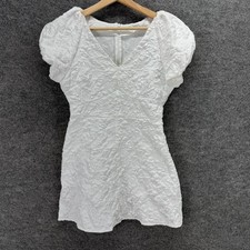 SheIn Mini Dress Women M Medium White Short V-Neck Zipper Short Sleeve Casual