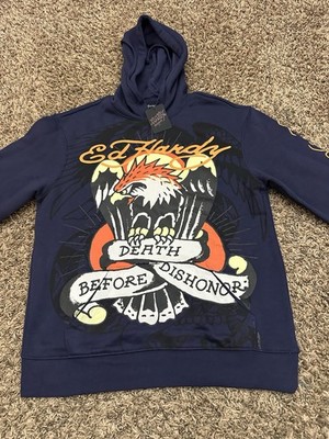 Ed Hardy Hoodie Eagle Graphic Tattoo Pullover Sweatshirt Mens Sz 