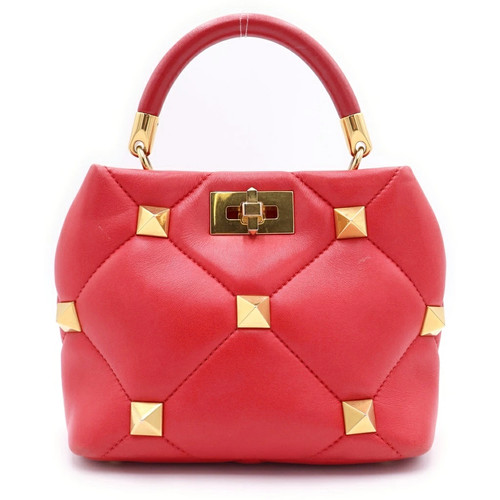 Valentino Garavani Roman Stud 2Way Handbag Chain Shoulder Bag Red Leather
