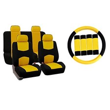 Car Seat Covers Flat Cloth Automotive Yellow Full Set, Rear Yellow / Black