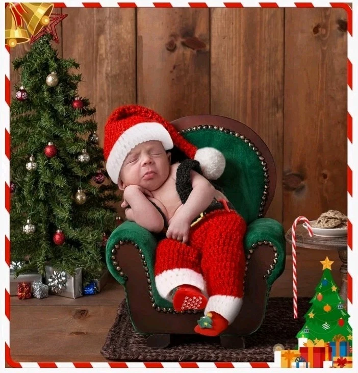 Recién Nacido Bebé Navidad Papá Noel Foto Accesorios Sesión de Fotos Trajes Crochet 5 Piezas Nuevo Foto 4 de 4