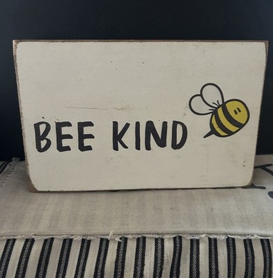 Rustic Bee Kind Wooden Block Sign - Farmhouse Tiered Tray Decor - Bumblebee Art