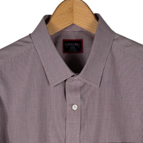 UNTUCKit Gargiulo WF Gingham Wrinkle Free Button Down Shirt Mens L Burgandy