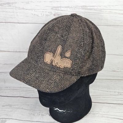 VOLCOM Hat Women's Brown Black Large Herringbone Tweed Leather Newsboy Cap