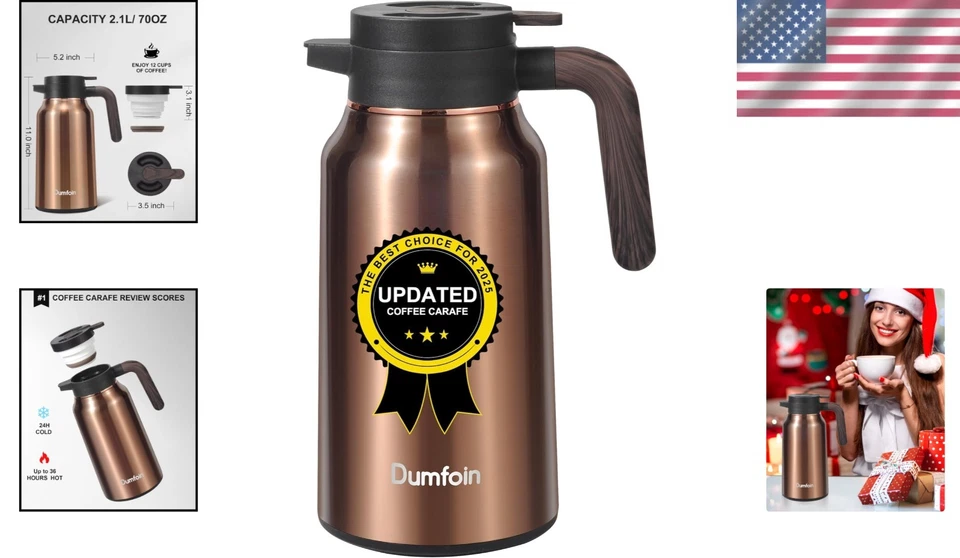 Jarra de café térmica 70 oz dispensador de acero inoxidable aislado en frío caliente Foto 2 de 4