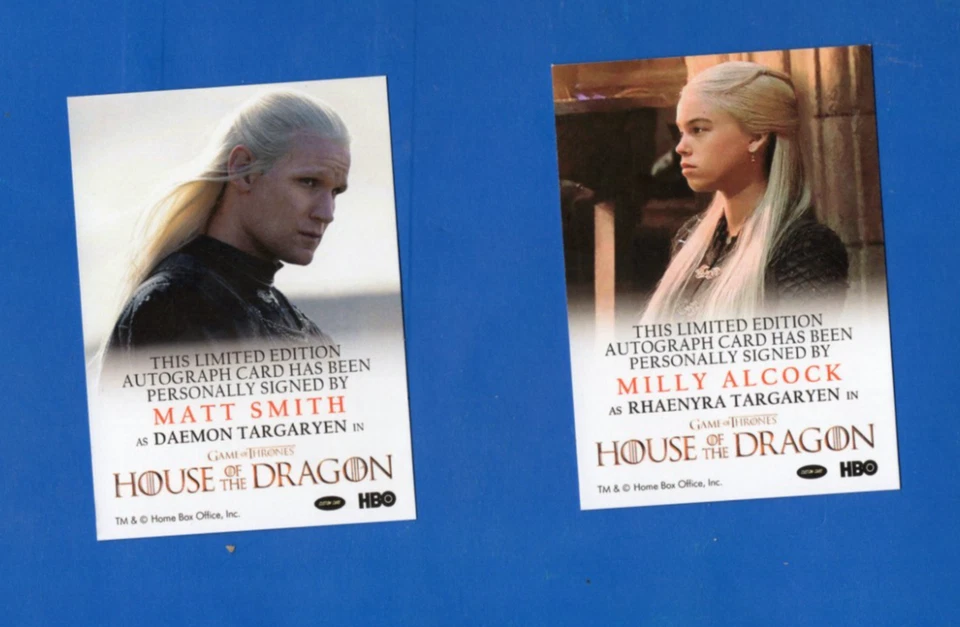 Tarjetas autógrafas personalizadas de Matt Smith y Milly Alcock de House of the Dragon Foto 2 de 2