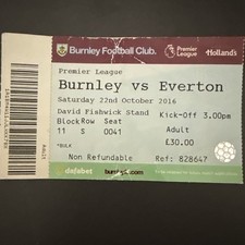 Burnley v Everton(Premier League 2016/17) 22/10/2016 Match Ticket CR WOB