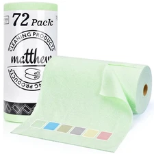 Matthew Microfiber Cleaning Cloth Roll 72Pack (12" x 12") Reusable Paper Towe...