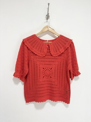 Next Häkeltop Größe Small orange großer Kragen Granny Square Kurzarm Jakobsmuschel