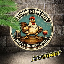 Overcome It Funny Chicken Coop 8x8 Round Aluminum Wall Tin Sign