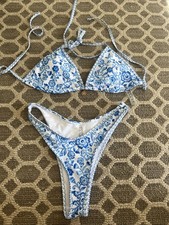 SHEIN Swim Women's Summer Beach Floral Print Halter Neck Tie Bikini Set Size S
