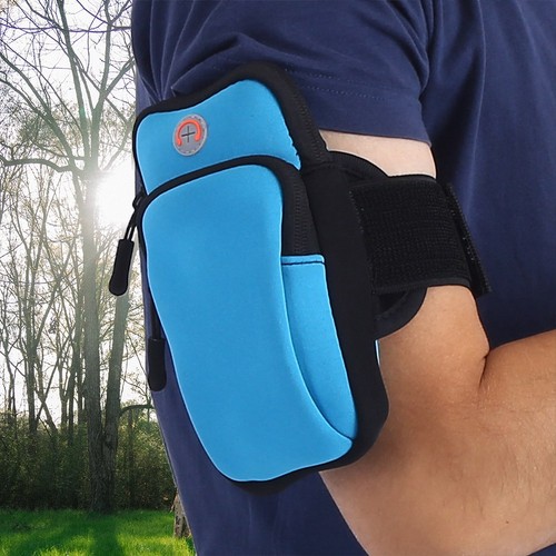 Blue Outdoor Sport Running Jogging Exercise Gym Arm Wrist Pouch Armband DY - Photo 4 sur 9