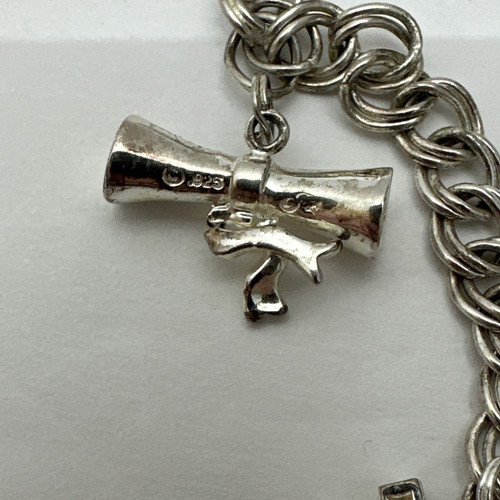 Vintage Sterling Silver Charm Bracelet 4 SS Charms Cross Heart Diploma Italy - Picture 7 of 8