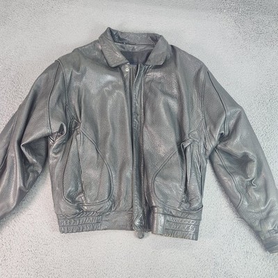 Robert Comstock Jacket Mens Large Black Leather Bomber Thermolite Lined Zip