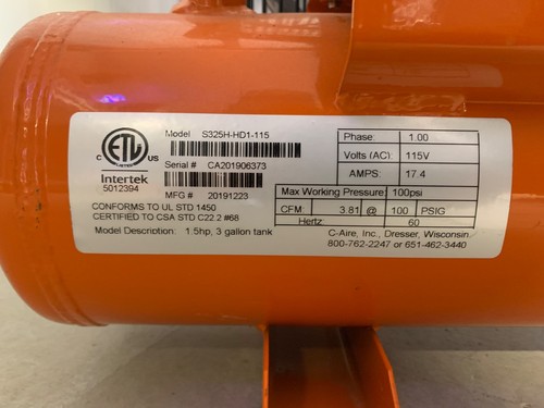C-Aire air compressor 3 gallon - Picture 3 of 4