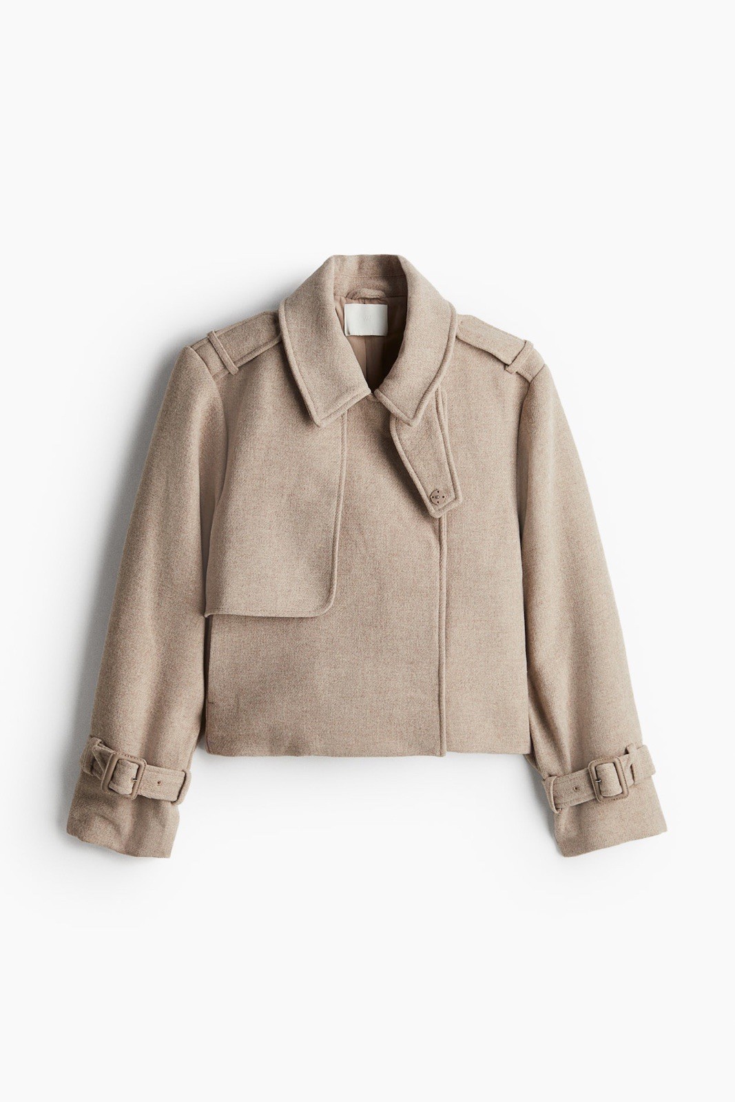 H&M Cropped Trench Coat Jacket Beige Wool XS Extra Small