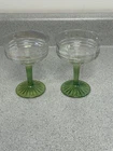 Vtg Circle Pattern Iridescent Champagne Glasses With Green - 2
