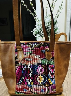 Poncho's Bags Tan Leather And Embroidered Handbag
