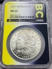 1921 Morgan Silver Dollar $1 90% Silver Philadelphia Business Strike NGC MS62