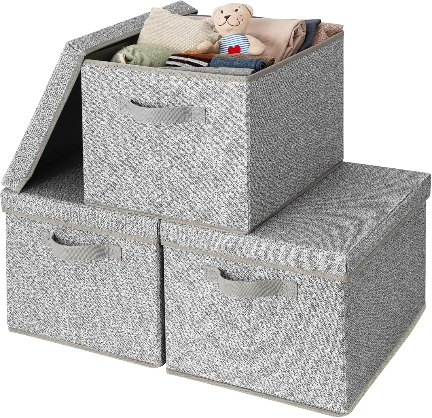 Fabric Boxes with Lids, Storage Bins with Handles, Shelf Bins for Organizing, Ex