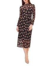 Vince Camuto Maxi Dress Size Medium Slinky Sheer Lined Black Tan Floral FU185