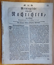 Meiningen 8.5. 1779 Zeitung Dresden