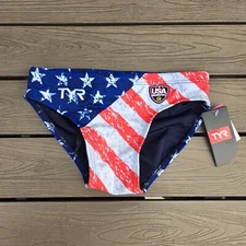 TYR Durafast Star Spangled Water Polo Breakaway Boy Racer Briefs Sz 26 New 