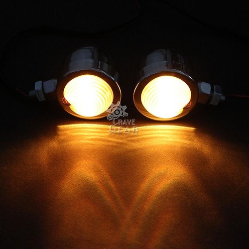 Chrome Amber Turn Signals Light For Harley Bobber Custom Chopper Cafe Cruiser - Picture 6 of 8