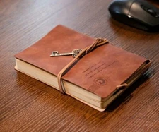 Leather Journal With Small Defects  Handmade Deckle Paper. Notebook with Strap