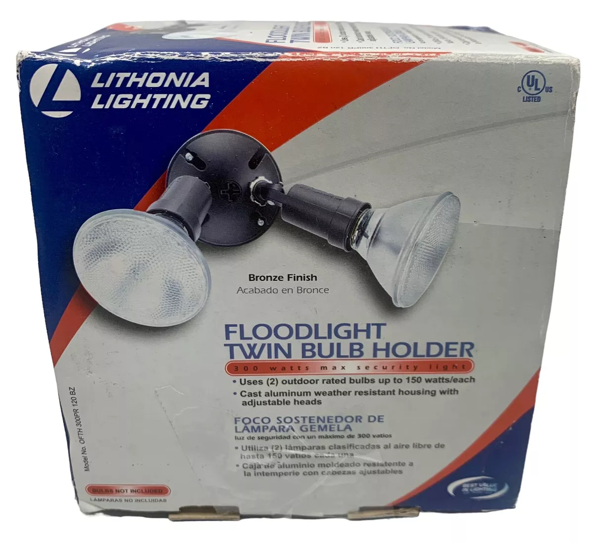 LITHONIA LIGHTING Floodlight Twin Bulb Holder Bronze Finish New