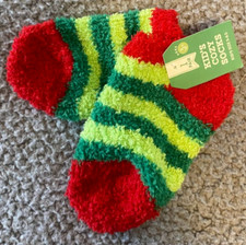 NWT Kid's Cozy Socks Soft Red Green Striped 1 Pair Size 5-6.5