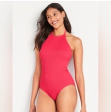 New With Tags Old Navy Pink Rib Knit Halter One Piece Swimsuit Size Small
