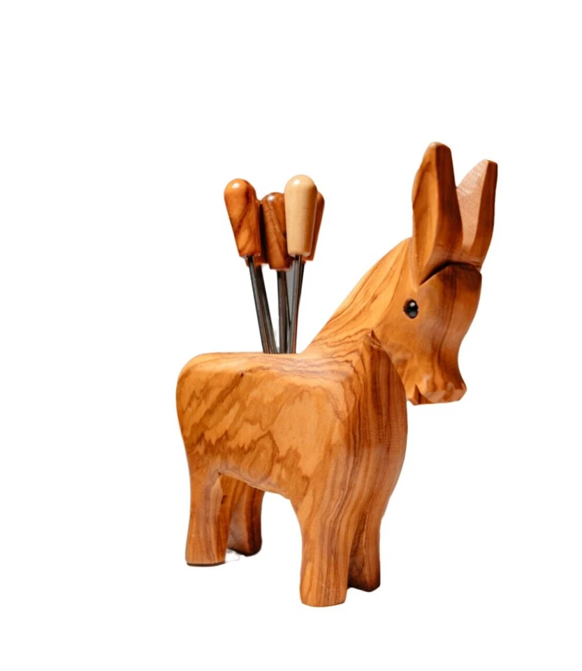 Wooden donkey with six forks - set for snacks - Image 2 of 2
