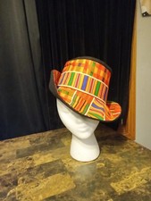 Fedora Hat of Kente Cloth Side  Black Fleece Side Accepting 24 Discount Offers