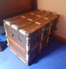 Flat Top Victorian Steamer Trunk Restored