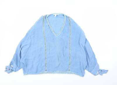 Blue Vanilla Damen Bluse blau Viskosemischung Basic Größe M V-Ausschnitt