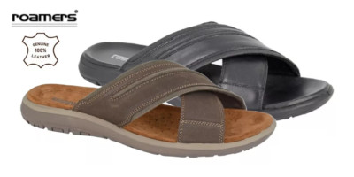 Roamers M543 Herren Leder Crossover Bequem Robust Gepolstert Offene Zehe Pantolette Sandalen