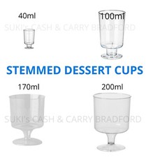REUSABLE PLASTIC STEMMED CLEAR DESSERT SHOT/WINE GLASSES CUPS 100ml/170ml/200ml