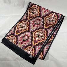 Vintage Echo Silk Scarf Oblong Medallion Print Pink Blue Black Border 10.25"x59"