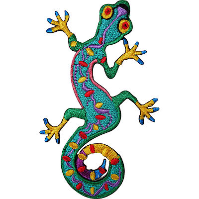 Grüne Gecko Eidechse bestickt Eisen/Nähen Patch Kleidung Oberteil Kleid Rock Abzeichen