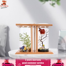 Desktop Dual Glass Fish Tank Aquarium Goldfish Betta Bowl For All Water Type NEW